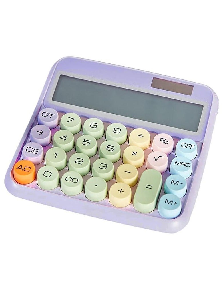 Generic Mechanical Calculator, Cute Calculator for Daily and Basic Office, 12 Digit Display Vintage Typewriter Style Solar Powered Battery Powered Calculator Purple (not inculde Battery)  - Image 1