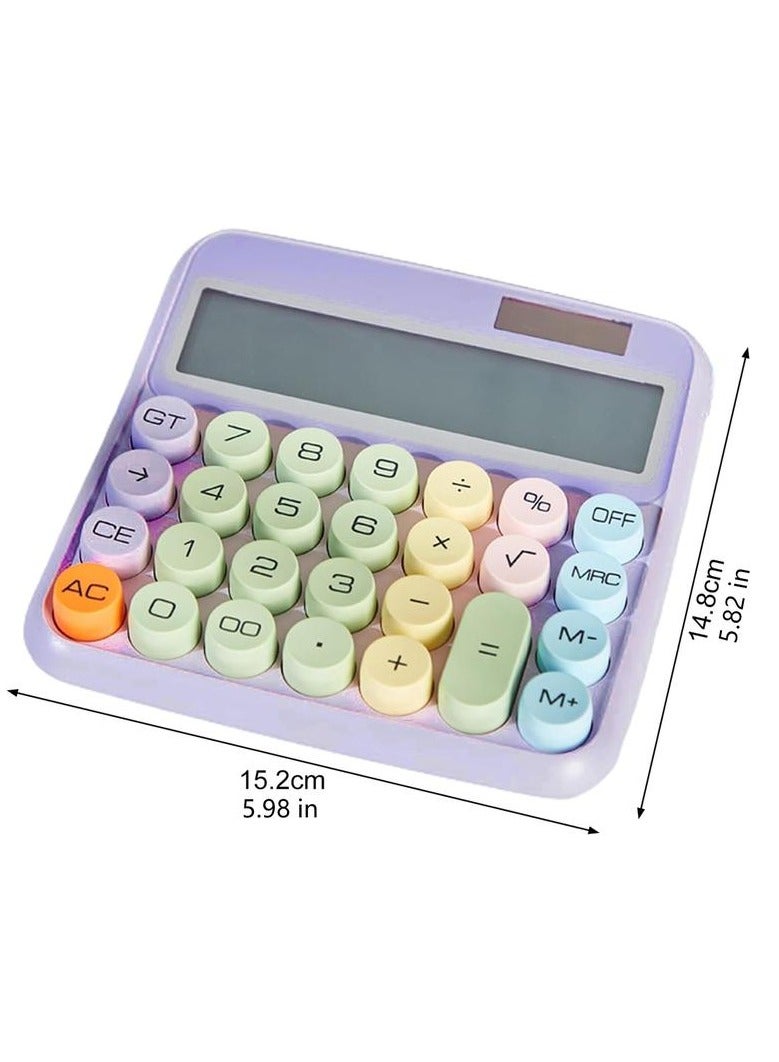Generic Mechanical Calculator, Cute Calculator for Daily and Basic Office, 12 Digit Display Vintage Typewriter Style Solar Powered Battery Powered Calculator Purple (not inculde Battery)  - Image 2
