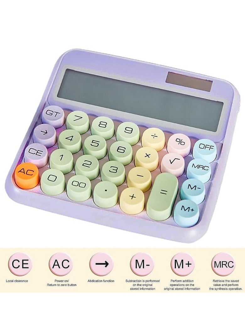 Generic Mechanical Calculator, Cute Calculator for Daily and Basic Office, 12 Digit Display Vintage Typewriter Style Solar Powered Battery Powered Calculator Purple (not inculde Battery)  - Image 5