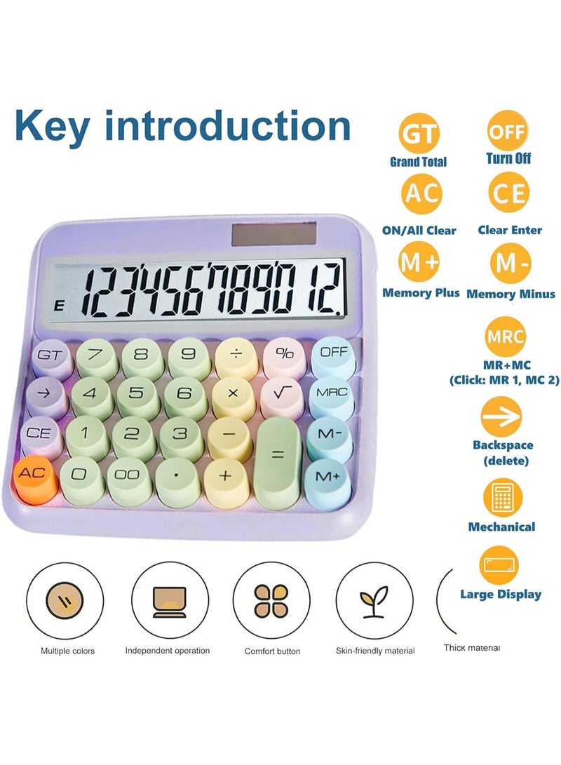 Generic Mechanical Calculator, Cute Calculator for Daily and Basic Office, 12 Digit Display Vintage Typewriter Style Solar Powered Battery Powered Calculator Purple (not inculde Battery)  - Image 3