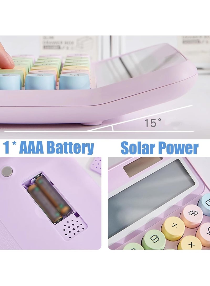 Generic Mechanical Calculator, Cute Calculator for Daily and Basic Office, 12 Digit Display Vintage Typewriter Style Solar Powered Battery Powered Calculator Purple (not inculde Battery)  - Image 4