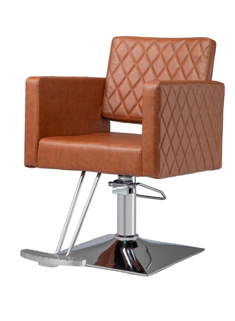 شاربدو كرسي صالون لمصفف الشعر بمقعد واسع، كرسي حلاق هيدروليكي مع مسند للقدمين من سبائك الألومنيوم، كرسي صالون الشعر البني عالي التحمل، معدات تصفيف الشعر بالشامبو والمنتجعات الصحية - Image 1
