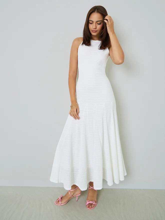 Styli Styli White Textured Sleeveless A-Line Maxi Dress