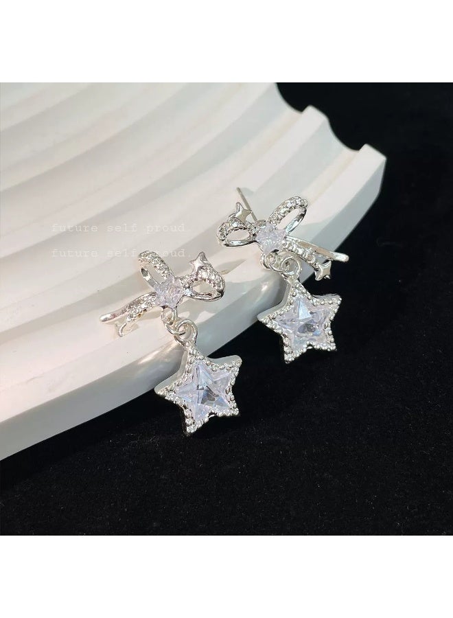 Goolsky أقراط ستود زركون على شكل قوس ونجمة بتصميم بسيط للنساء – قاعدة فضية S925، تصميم بوتيك أنيق، زركونات قوس ونجمة مقاومة للتأكسد، للاستخدام اليومي/التجمعات - Image 1