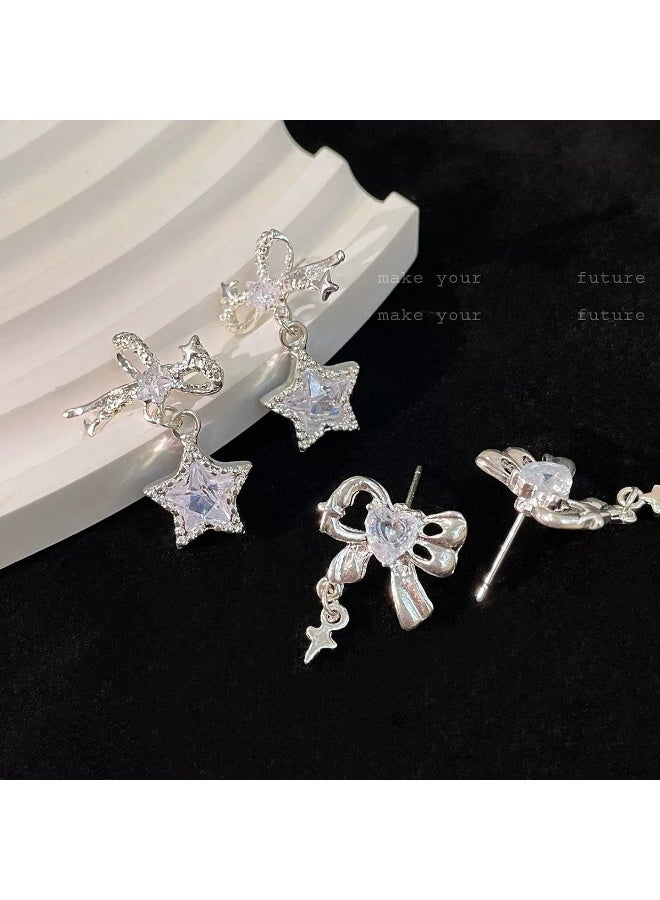 Goolsky أقراط ستود زركون على شكل قوس ونجمة بتصميم بسيط للنساء – قاعدة فضية S925، تصميم بوتيك أنيق، زركونات قوس ونجمة مقاومة للتأكسد، للاستخدام اليومي/التجمعات - Image 3