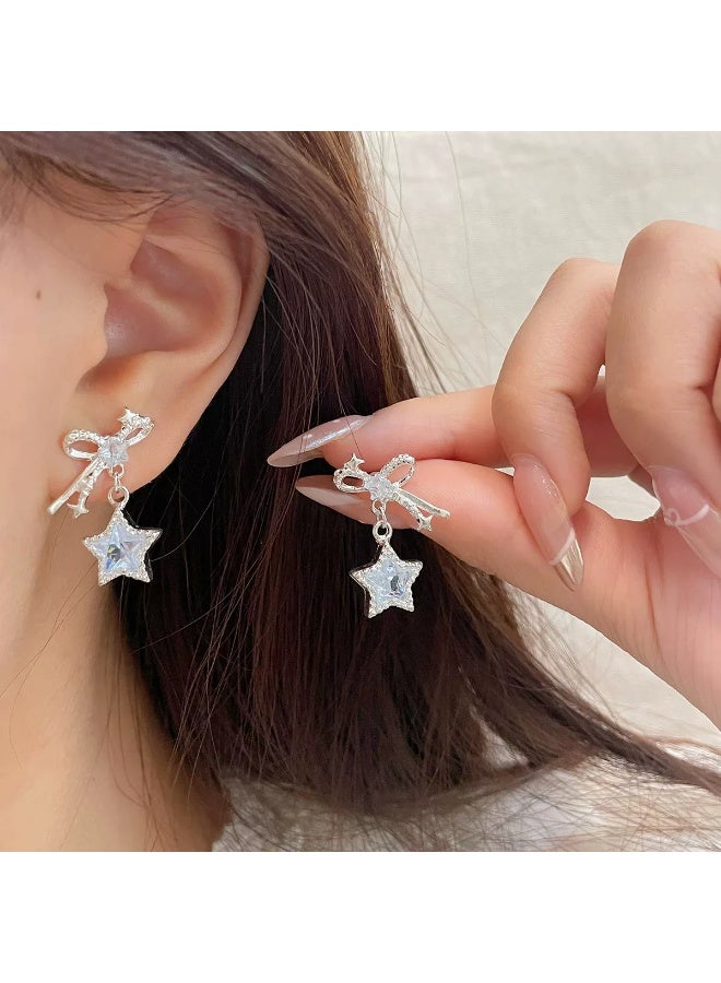 Goolsky أقراط ستود زركون على شكل قوس ونجمة بتصميم بسيط للنساء – قاعدة فضية S925، تصميم بوتيك أنيق، زركونات قوس ونجمة مقاومة للتأكسد، للاستخدام اليومي/التجمعات - Image 4