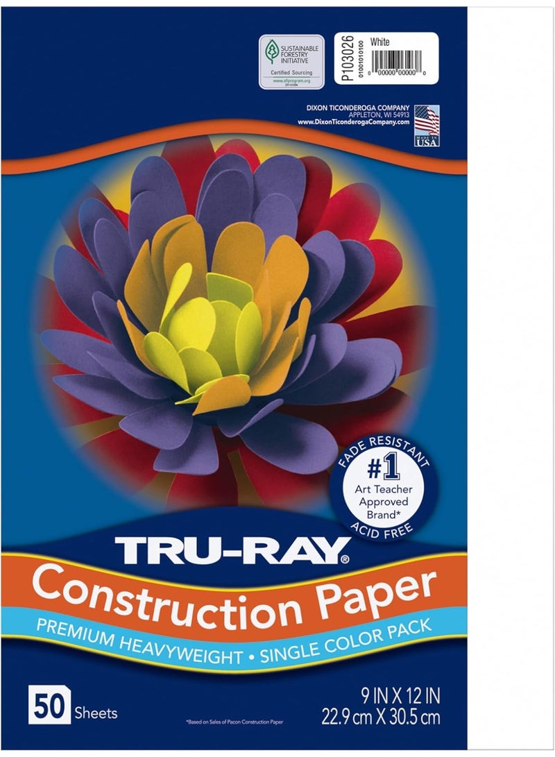 Tru-RayÂ® Construction Paper, 50% Recycled, 9" x 12", White, Pack Of 50 - Image 1