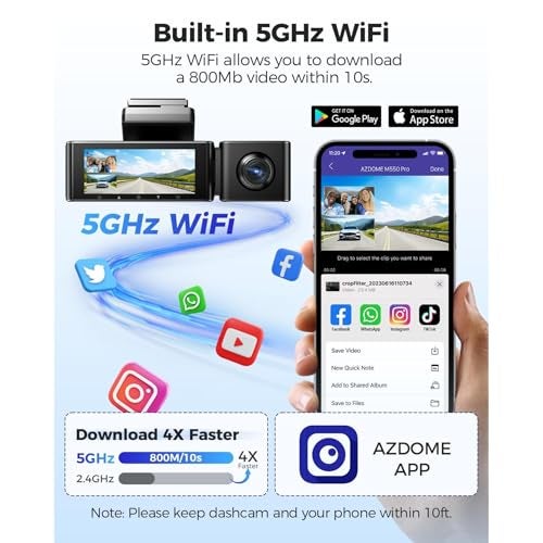 AZDOME M550 Pro5G WiFi 3Channel Dash Cam for Car Built-in GPS, 4K+1080P Dual Dashcam for Front and Rear 1440P+1080P, 512GB, 3.19" IPS Screen, IR Night Vision, 24H Parking Mode - Car Accessories - Image 3