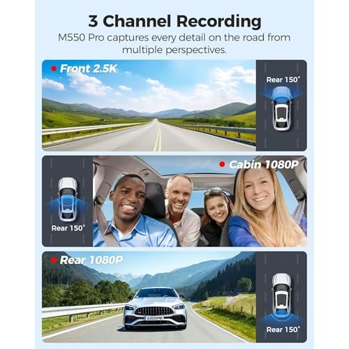AZDOME M550 Pro5G WiFi 3Channel Dash Cam for Car Built-in GPS, 4K+1080P Dual Dashcam for Front and Rear 1440P+1080P, 512GB, 3.19" IPS Screen, IR Night Vision, 24H Parking Mode - Car Accessories - Image 4