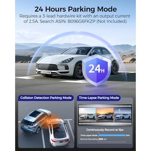 AZDOME M550 Pro5G WiFi 3Channel Dash Cam for Car Built-in GPS, 4K+1080P Dual Dashcam for Front and Rear 1440P+1080P, 512GB, 3.19" IPS Screen, IR Night Vision, 24H Parking Mode - Car Accessories - Image 5
