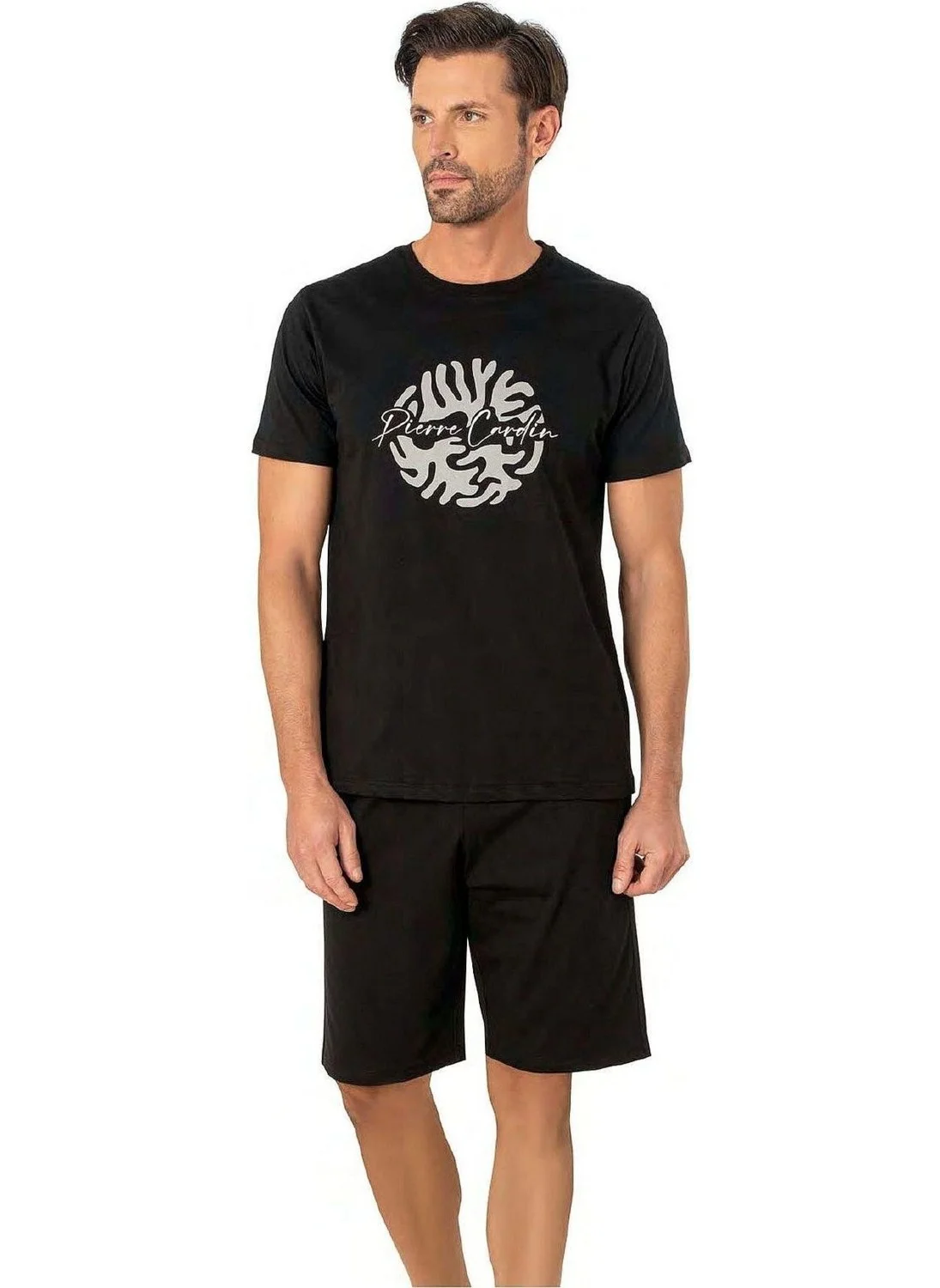 بيير كاردان 6074 Men's Short Sleeve Shorts Pajama Set-Black