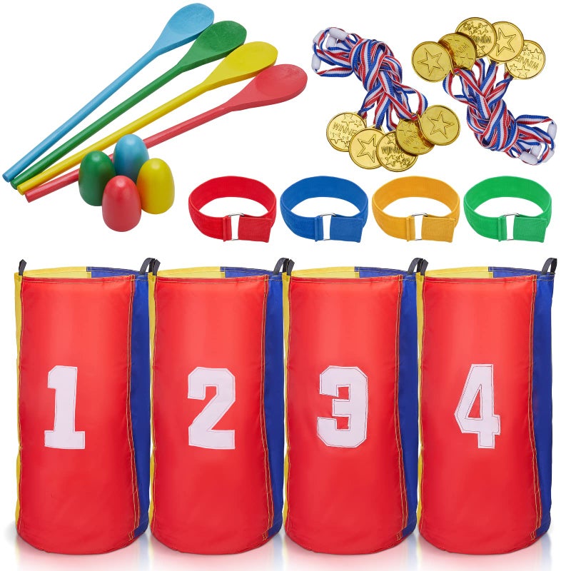Redllo 26PCS Outdoor Games Potato Sack Race Bags for Kids and Adults, 3-Legged Race Bands, with Egg and Spoon Lawn Games for Outside Backyard Field Day Birthday Party Games Easter for Kids and Family - Image 1