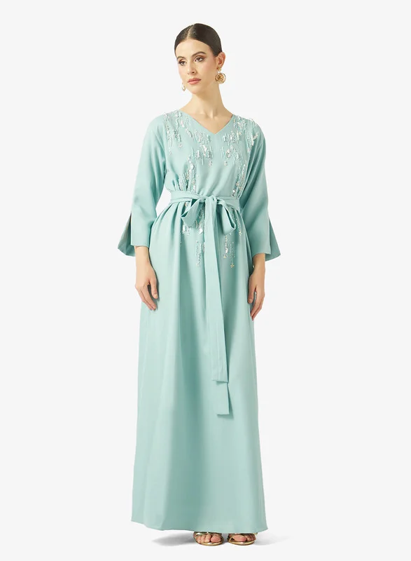 AINA Sequin Rainfall Embellished Belted Gown