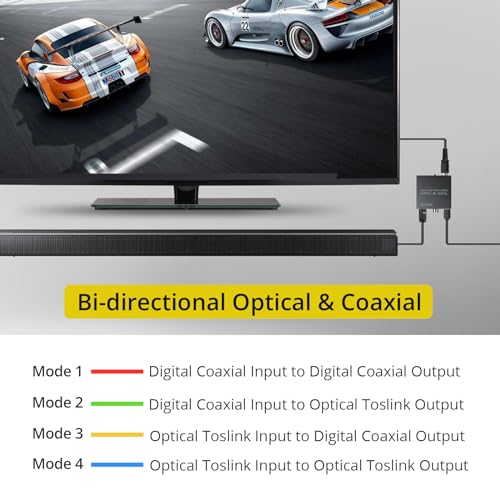 PROZOR 192K Bi-derectional Coaxial Optical Converter, Optical SPDIF Toslink to Coaxial, Coaxial to Optical SPDIF Toslink, Support DTS/Dolby-AC3, Bi-derectional Digital Splitter with Optical Cable - Image 4