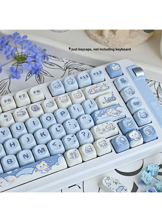 Ice Cream Bear Key Cap Blue Cute Cartoon MOA Height Sublimation 75 98 Key Full Set Mechanical Keyboard Cap-Color:Moa-milk Green Panda-bag - Image 3
