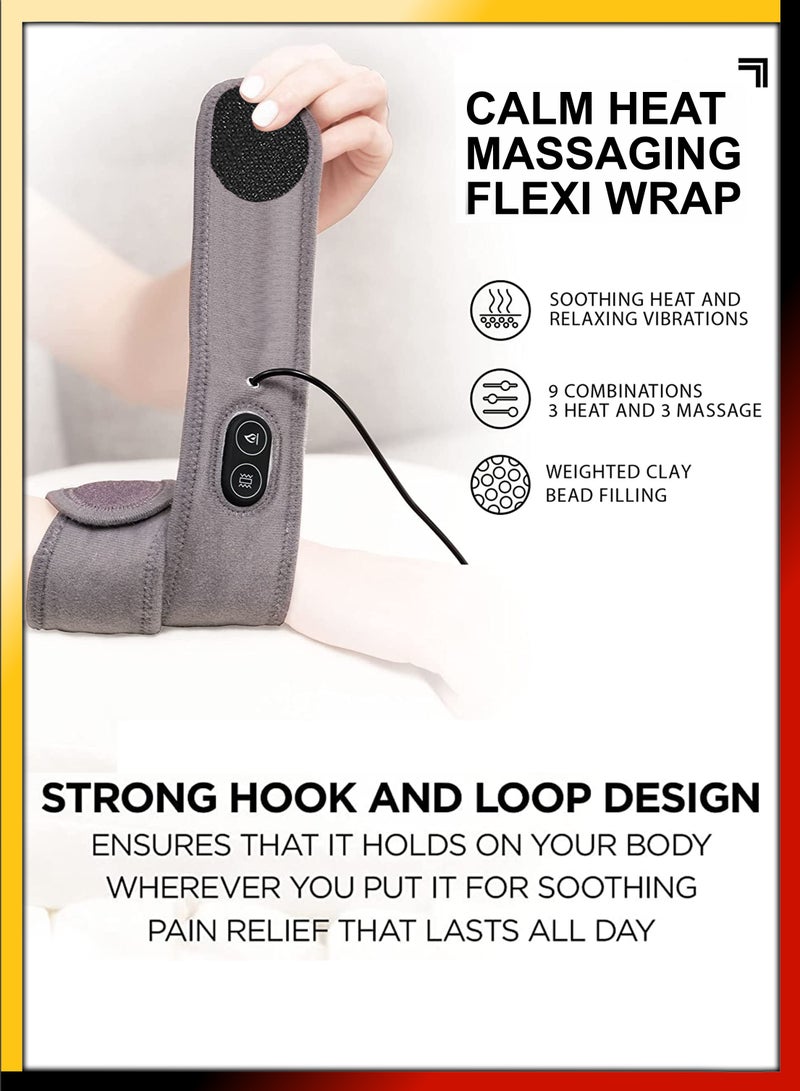 Calm Heat Flexi Wrap Personal Electric Heating Pad Vibration Massager 9 Relaxing Combinations For Muscles And Joints Massage Therapy Soreness Pain Relief Wrist Forearms Leg Arm Knee Calf Ankle Elbow