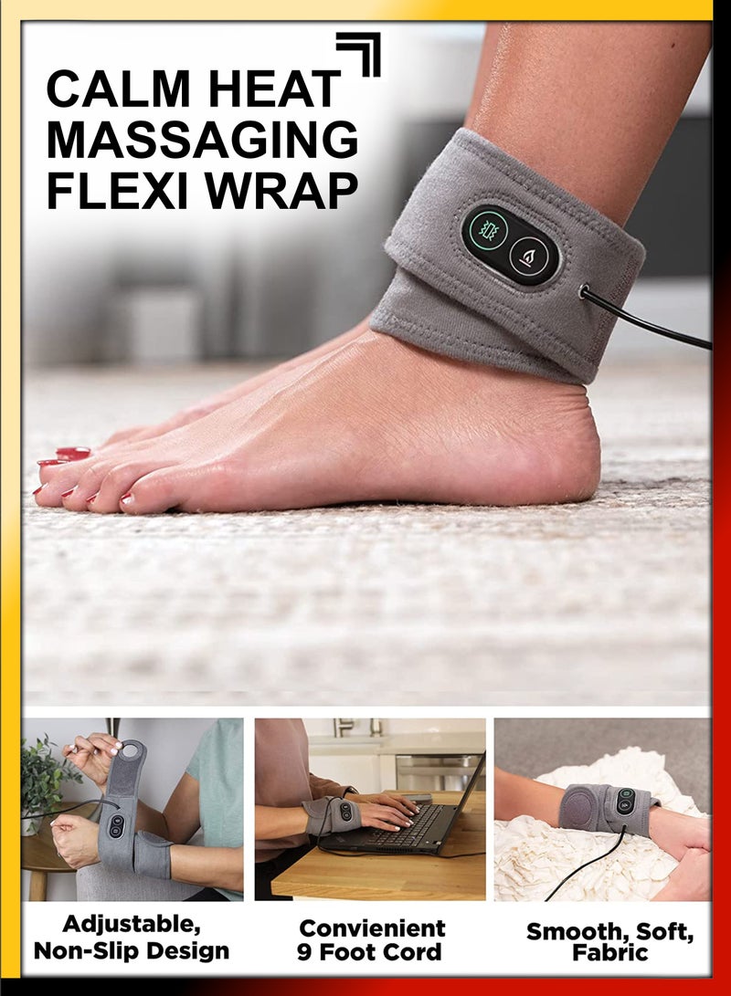Calm Heat Flexi Wrap Personal Electric Heating Pad Vibration Massager 9 Relaxing Combinations For Muscles And Joints Massage Therapy Soreness Pain Relief Wrist Forearms Leg Arm Knee Calf Ankle Elbow