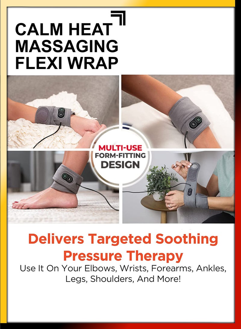 Calm Heat Flexi Wrap Personal Electric Heating Pad Vibration Massager 9 Relaxing Combinations For Muscles And Joints Massage Therapy Soreness Pain Relief Wrist Forearms Leg Arm Knee Calf Ankle Elbow