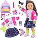 K. T. Fancy KT Fancy American 18 Inch Doll British Style Fashion Set 14 PCS Clothes Accessory Collection with School Bag Unicorn StationeryMakeup Tools for 18 Dolls - Image 2