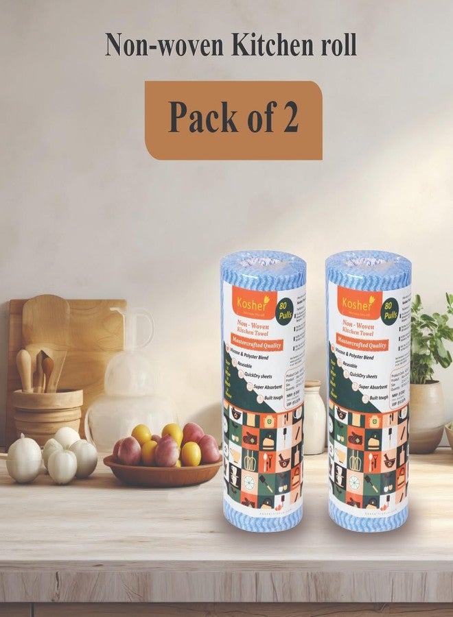 Kosher Reusable Kitchen Towel - Washable upto 4500 Times | 80 Sheets X 2 Rolls | Super Soft, High Absorption & Quick Dry Multipurpose Kitchen Paper Towel Roll | Non Woven Cleaning Wipes - Image 2