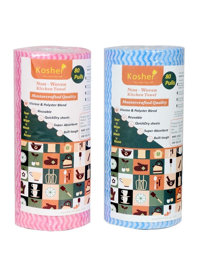 Kosher Reusable Kitchen Towel - Washable upto 4500 Times | 80 Sheets X 2 Rolls | Super Soft, High Absorption & Quick Dry Multipurpose Kitchen Paper Towel Roll | Non Woven Cleaning Wipes - Image 1