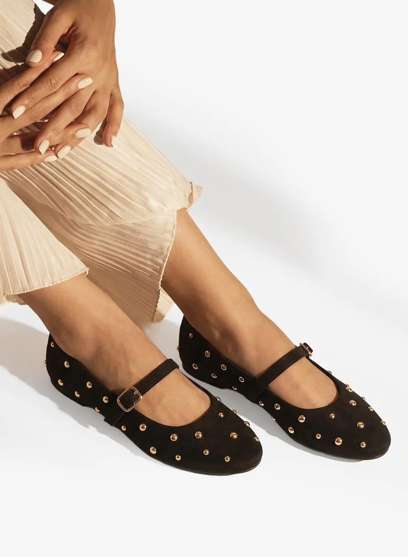 Ginger Metal Embellished Detail Denim Mary Janes
