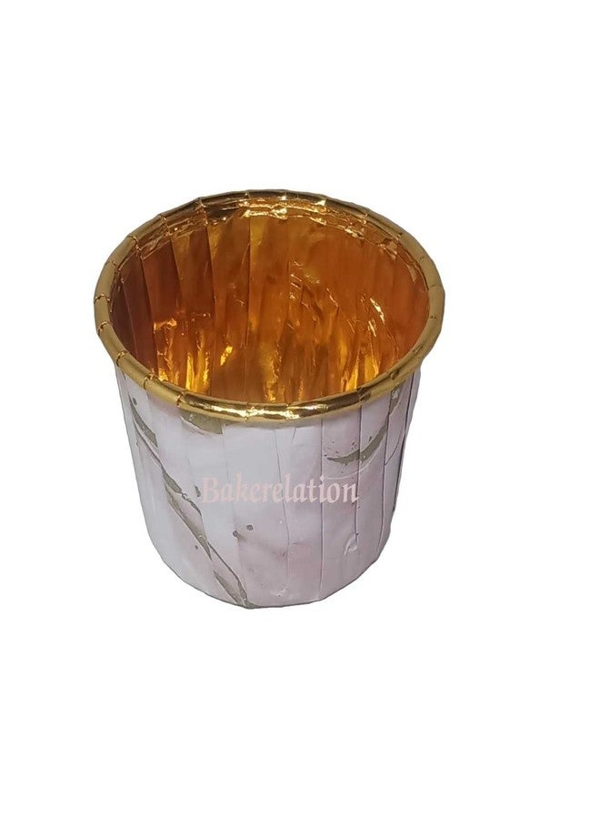 Bakerelation 100 Pcs Foil Paper Cake Baking Cups Cupcake Liners Muffin Liners Cupcake Holder Cupcake Baking Liners Cups Holder Disposable Mold (Golden Printed) - Image 2