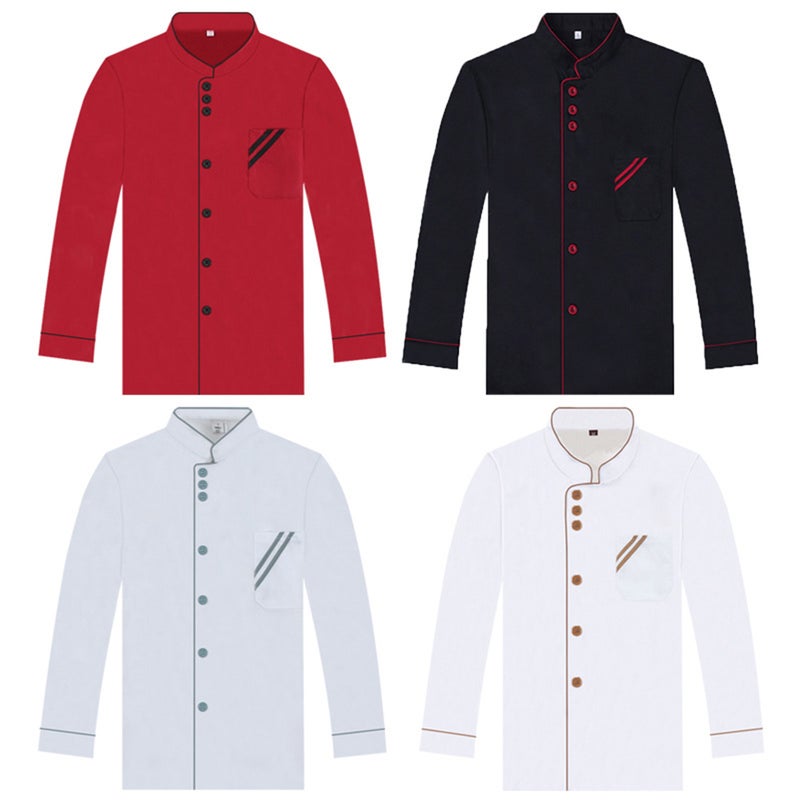 2pcs Sleeve Unisex Chef Catering Shirt for Bakery Hotel Restaurant - Size XL (Black) - Image 4