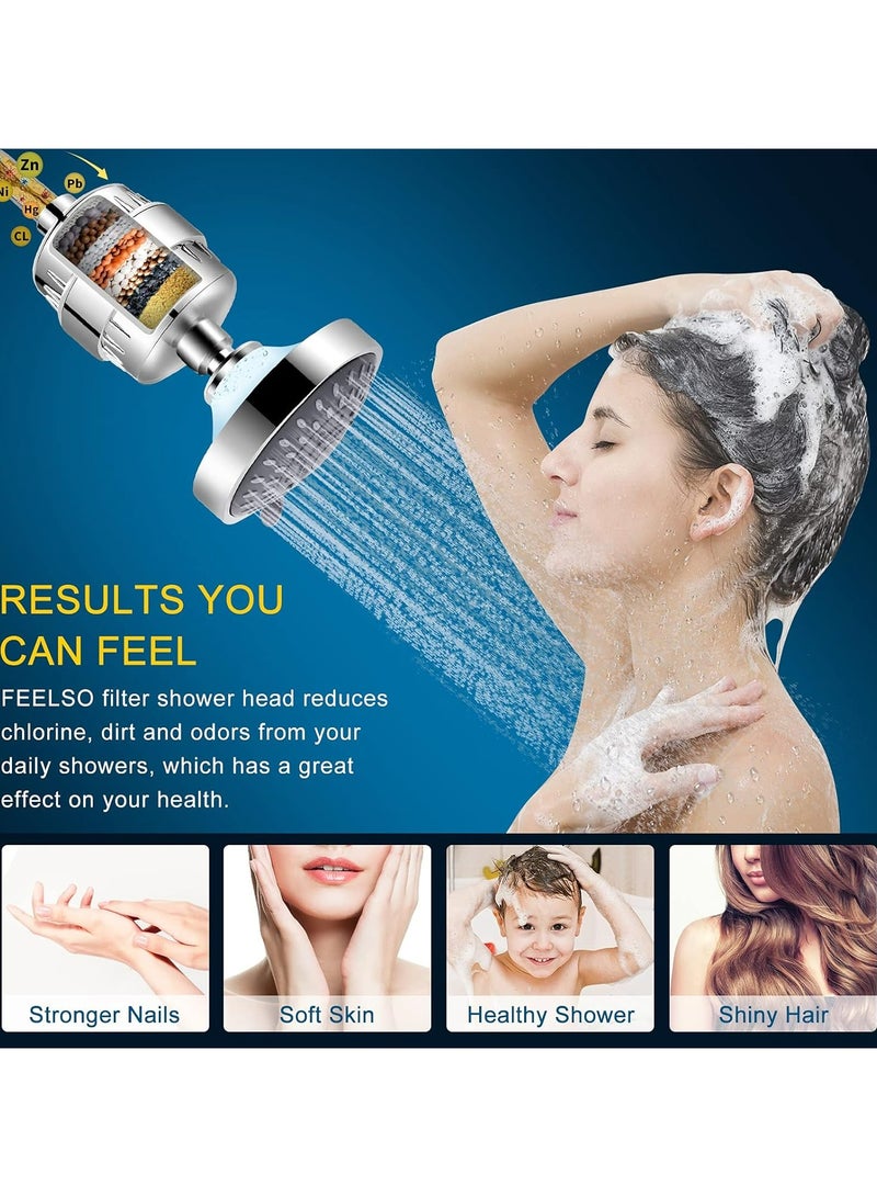 مجموعة رأس الدش وفلتر الدش المكون من 15 مرحلة – ضغط عالي و5 إعدادات للرش، وخرطوشة فلتر تنقية المياه للمياه العسيرة، وإزالة الكلور والمواد الضارة – رأس دش مفلتر لبشرة وشعر أكثر صحة - Image 3