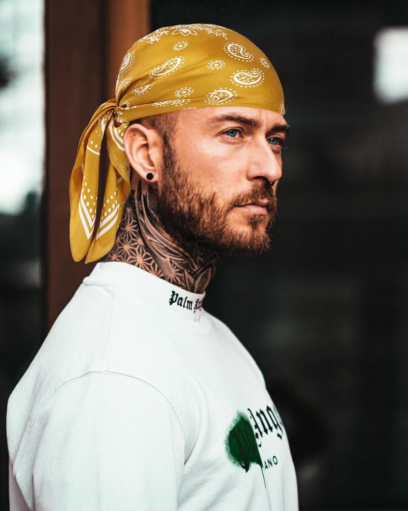 GERINLY Vintage Silk Feel Square Scarf for Men Satin Bandana Tiny Pattern Print Neckerchief Geometry Head Scarf Fashion - Image 5