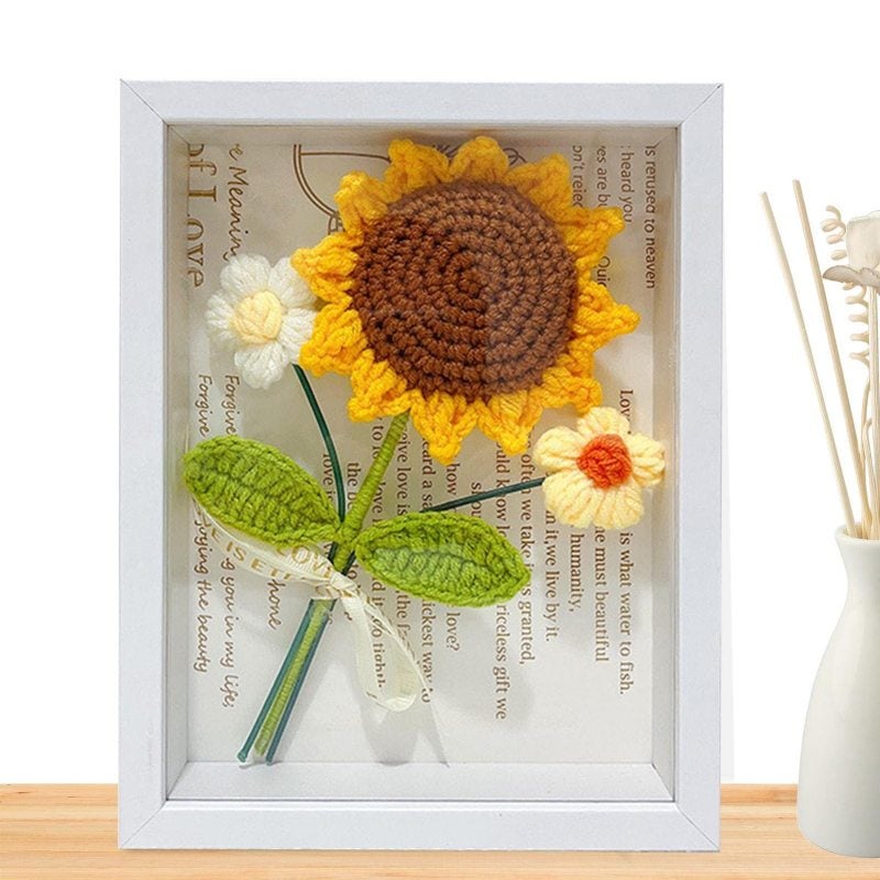 Hand-Knitted Sunflower Photo Frame: 22x17x54cm Cotton Material - Durable Reliable Unique Present For Living Room Bedroom Office Outdoor Garden Gift Recipients - Image 4