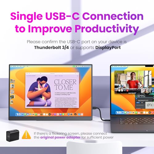 Upperizon Portable Monitor 16" 2K QHD 2560X1600 100% sRGB 100Hz IPS HDR HDMI USB-C Travel Monitor for Laptop MacBook PC Surface PS5 Xbox, External Display with Kickstand & Speakers, VESA Compatible - Image 3