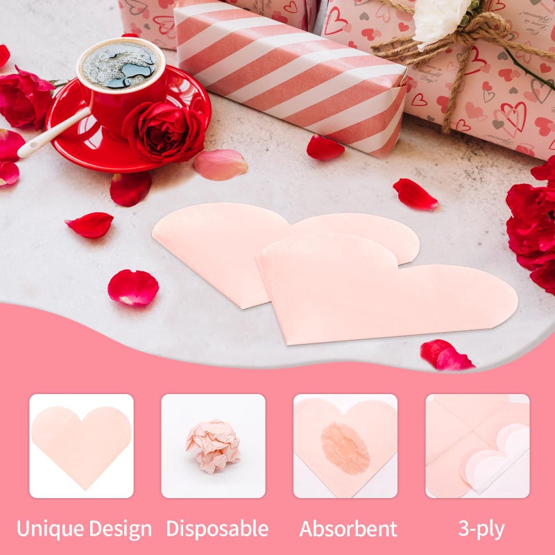 DYLIVeS Valentine's Day Party Supplies, Disposable Love Napkins Heart Shaped Napkins for Valentine's Day Engagements Wedding Anniversaries Bridal Showers Birthday Decorations, 3 Ply / 50 Count/Blush - Image 4