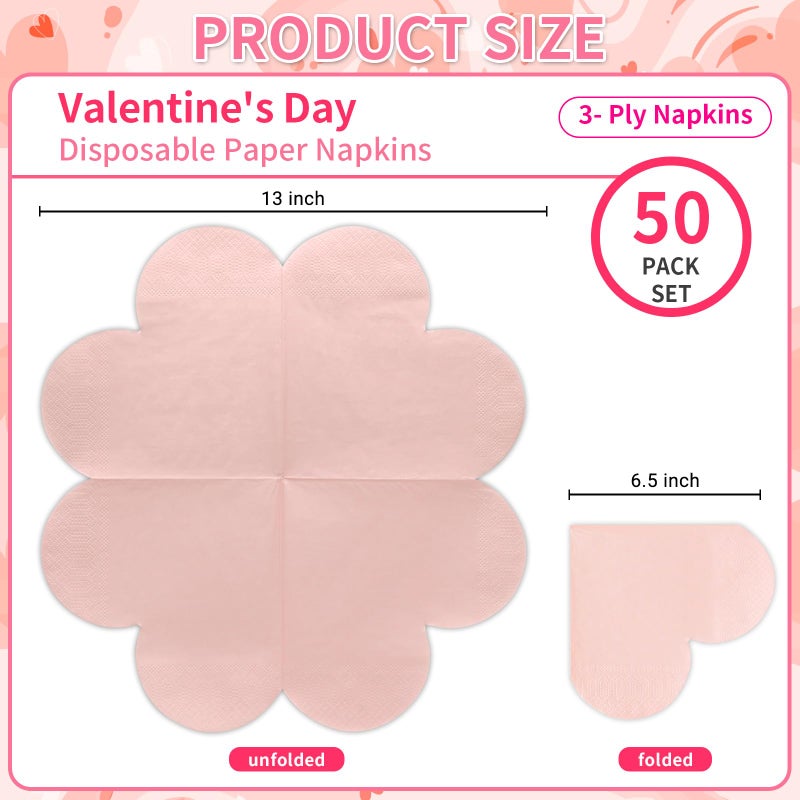 DYLIVeS Valentine's Day Party Supplies, Disposable Love Napkins Heart Shaped Napkins for Valentine's Day Engagements Wedding Anniversaries Bridal Showers Birthday Decorations, 3 Ply / 50 Count/Blush - Image 2
