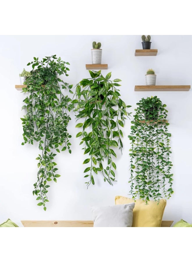 Artificial Plant Eucalyptus - Set of 3 Decorative Artificial Hanging Plants with Pots Fake Ivy Vines Greenery Faux Trailing Plants for Home Garden Office Shelf Wall Decoration - Image 1