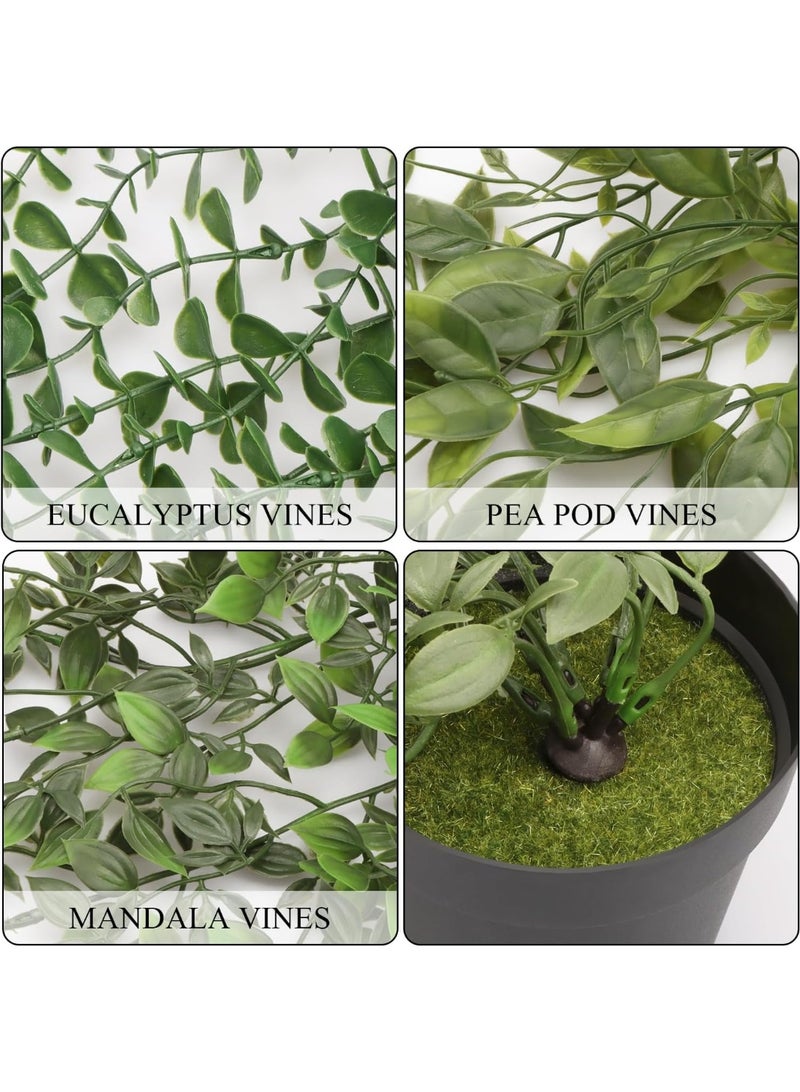 Artificial Plant Eucalyptus - Set of 3 Decorative Artificial Hanging Plants with Pots Fake Ivy Vines Greenery Faux Trailing Plants for Home Garden Office Shelf Wall Decoration - Image 3
