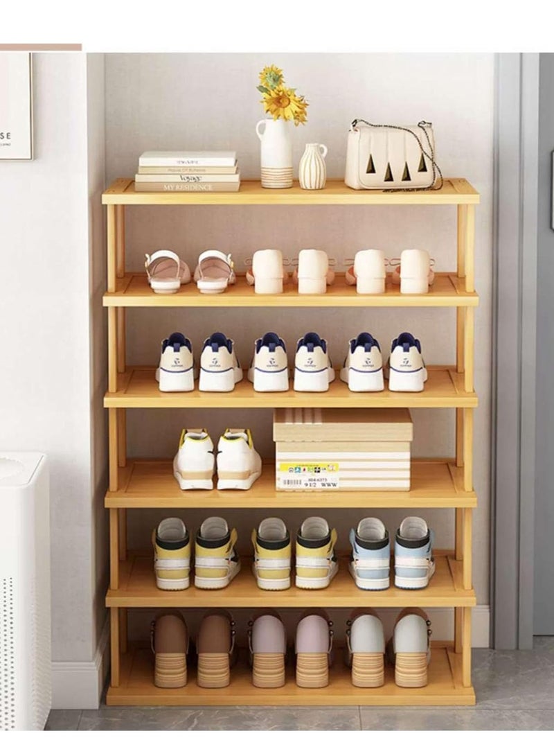 Generic 𝐅𝐅𝐃 Bamboo Shoe Rack – 6-Tier Storage Organizer, Multi-Functional Shelf for Shoes, Books, Plants & More – Lightweight, Easy to Assemble, Eco-Friendly Design, Beige  - Image 1