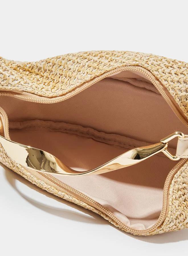 Styli  Beige Textured Bag with Twisted Handle for Women | Best Price UAE