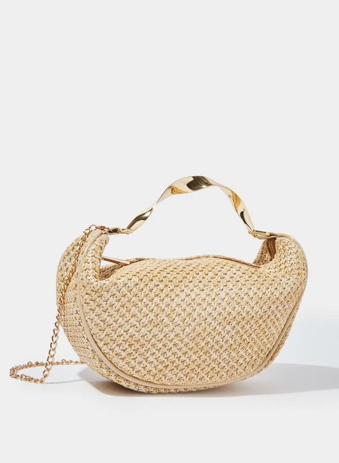 Beige Textured Bag with Twisted Handle