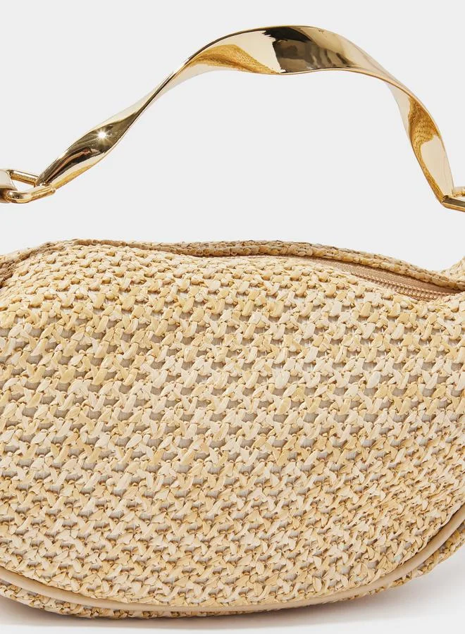 Styli  Beige Textured Bag with Twisted Handle for Women | Best Price UAE