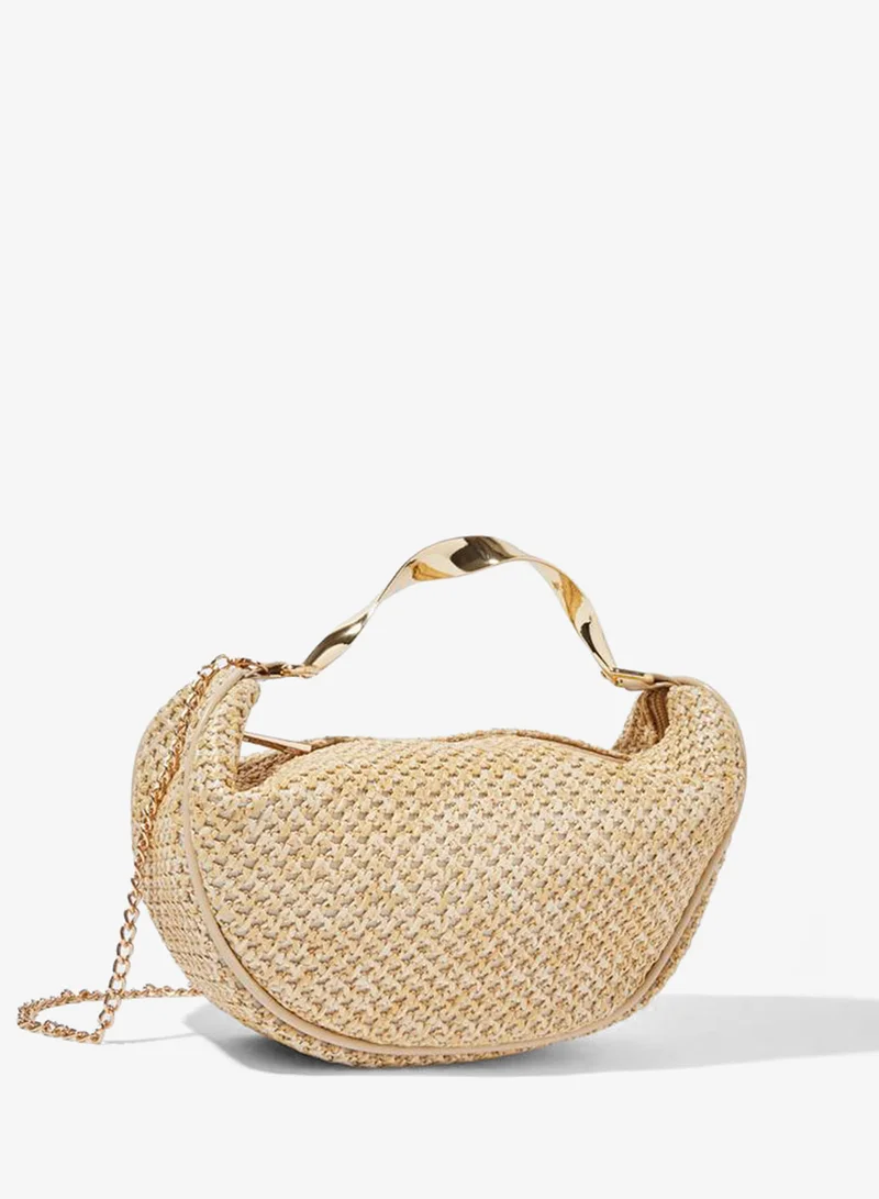 Beige Textured Bag with Twisted Handle