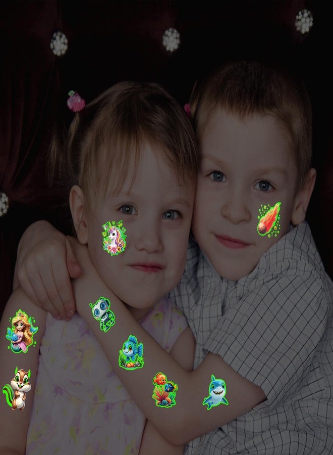 Metuu Glow in Dark 3D Temporary Tattoos for Kids, 117 Unicorn Mermaid Truck Dinosaur Space Cartoon Animal Waterproof Fake Tattoos, Luminous Small Stickers for Boys Girls Birthday Party Favor - Image 4