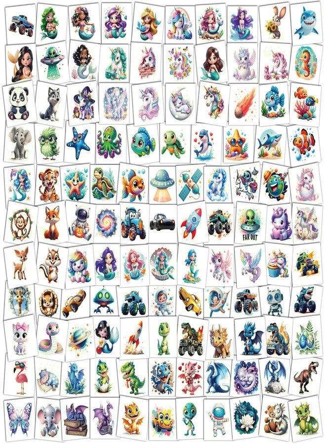 Metuu Glow in Dark 3D Temporary Tattoos for Kids, 117 Unicorn Mermaid Truck Dinosaur Space Cartoon Animal Waterproof Fake Tattoos, Luminous Small Stickers for Boys Girls Birthday Party Favor - Image 2