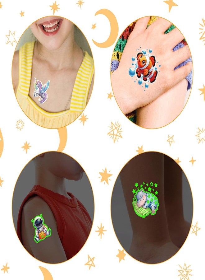 Metuu Glow in Dark 3D Temporary Tattoos for Kids, 117 Unicorn Mermaid Truck Dinosaur Space Cartoon Animal Waterproof Fake Tattoos, Luminous Small Stickers for Boys Girls Birthday Party Favor - Image 5