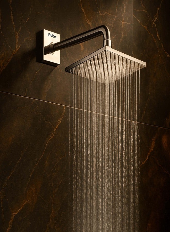 روهي دش علوي Ruhe® Rain Joy مصنوع من الفولاذ المقاوم للصدأ عيار 304 مع لمسة نهائية من الكروم | دش مطري 8x8 بوصة للحمامات | رأس دش مربع قوي مع فوهات سيليكون سهلة التنظيف | بدون ذراع دش - Image 1