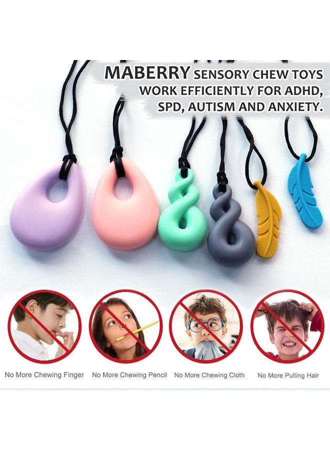 MaberryTech Direct Chew Necklaces for Sensory Kids Boys Girls, 6 Pack Silicone Sensory Chewy Necklace Mouth Fidgets Chewing Necklace for Kids Adults with Autism Anxiety ADHD, BPA Free - Image 4