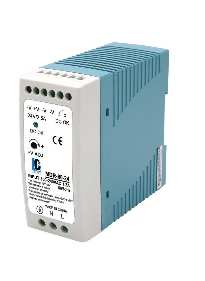 Excefore - Din Rail DC 24V Switching Power Supply, MDR 60W Rail Type, Input:100-240VAC,Output:24VDC,50/60HZ, Power Supply Switch Switching Converter, 24V 2.5 - Image 1