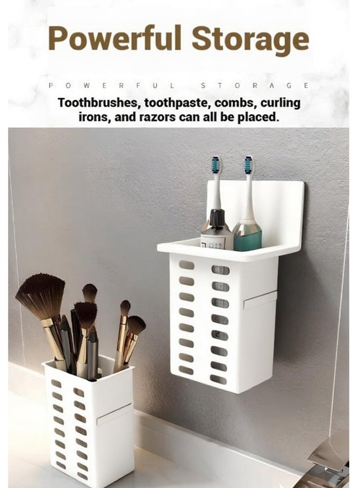 Leon Home 3-in-1 Wall Mount Organizer Set (Utensil Holder/Toothbrush & Toothpaste Rack) - No Drilling Strong Adhesive, Kitchen Bathroom Storage Shelf for Spices, Cutlery, Hygiene Tools - Image 2