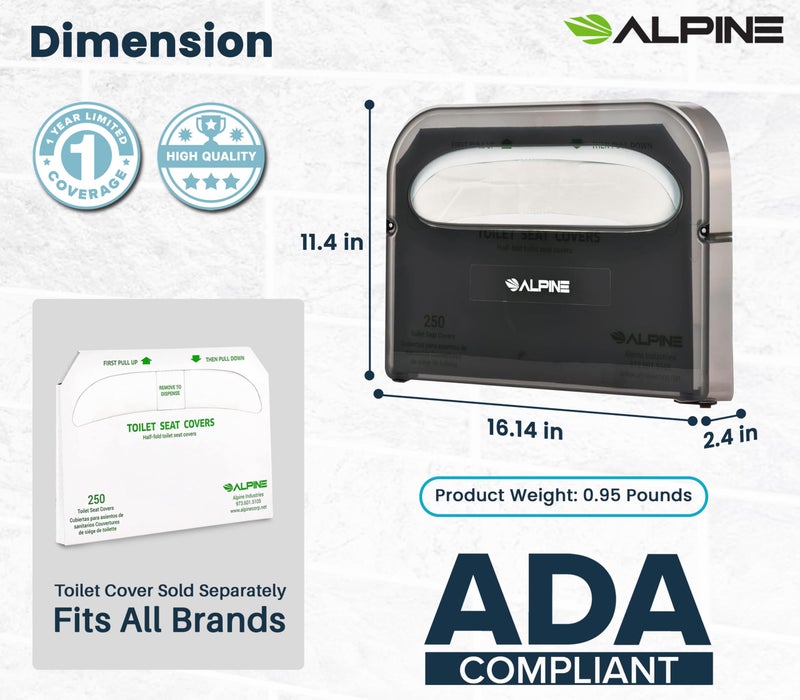 Alpine Industries Alpine Toilet Seat Cover Dispenser - Wall Mount Disposable Toilet Seat Cover Holder For Commercial And Residential Use, Half Fold. - Image 2