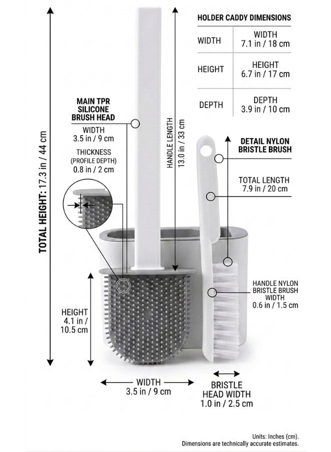 Toilet Brush and Holder Set with Compact Storage Caddy, White and Gray, 2-Piece - Image 4